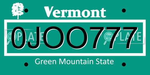 0JOO777 Vermont License Plate