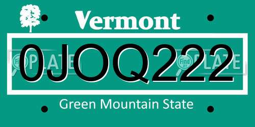 0JOQ222 Vermont License Plate