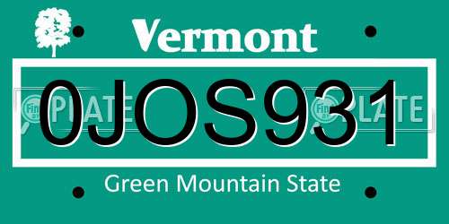 0JOS931 Vermont License Plate