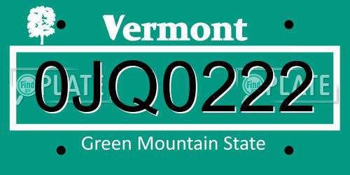 0JQ0222 Vermont License Plate
