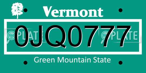 0JQ0777 Vermont License Plate