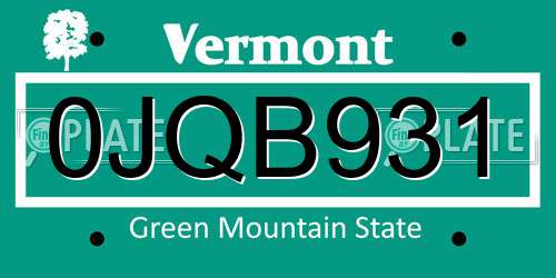 0JQB931 Vermont License Plate