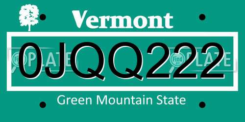 0JQQ222 Vermont License Plate