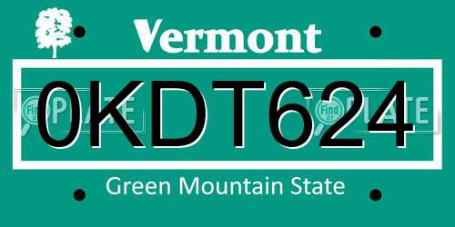 0KDT624 Vermont License Plate
