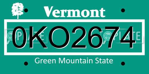 0KO2674 Vermont License Plate