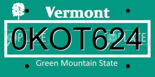 0KOT624 Vermont License Plate
