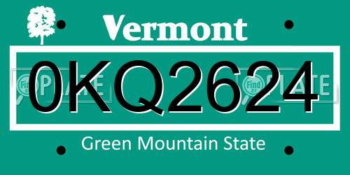 0KQ2624 Vermont License Plate