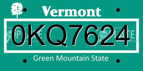 0KQ7624 Vermont License Plate