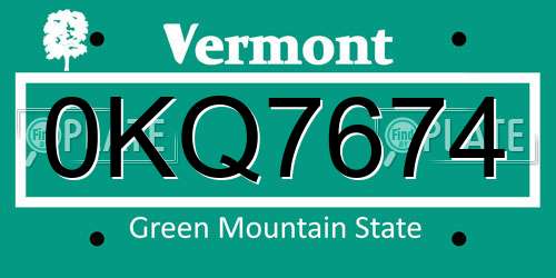 0KQ7674 Vermont License Plate