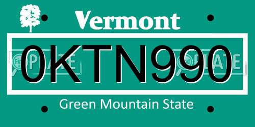 0KTN990 Vermont License Plate