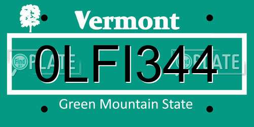 0LFI344 Vermont License Plate