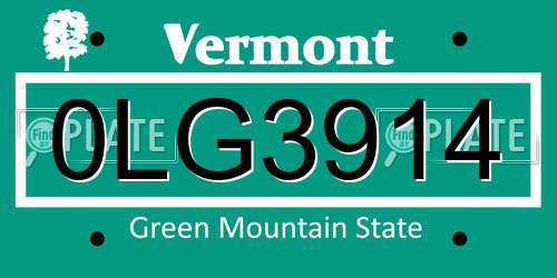 0LG3914 Vermont License Plate