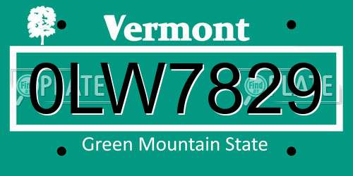 0LW7829 Vermont License Plate