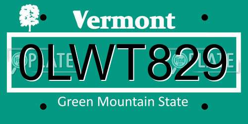 0LWT829 Vermont License Plate