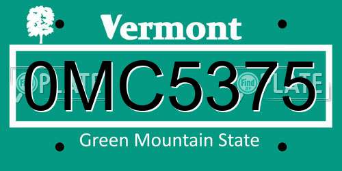 0MC5375 Vermont License Plate