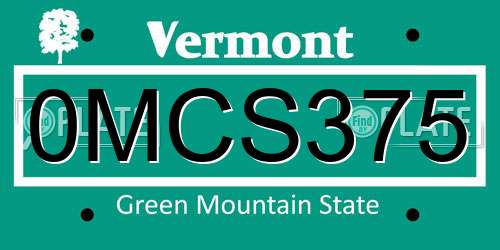 0MCS375 Vermont License Plate