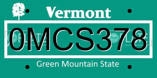 0MCS378 Vermont License Plate