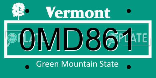0MD861 Vermont License Plate