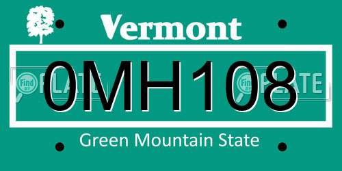0MH108 Vermont License Plate
