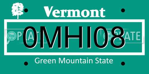 0MHI08 Vermont License Plate