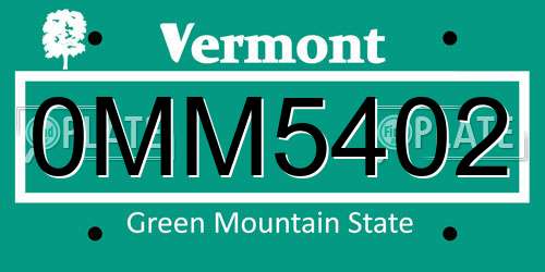 0MM5402 Vermont License Plate