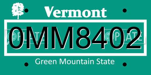 0MM8402 Vermont License Plate