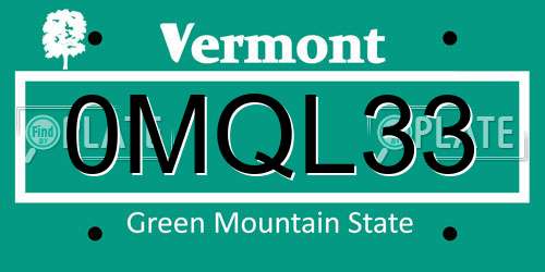 0MQL33 Vermont License Plate