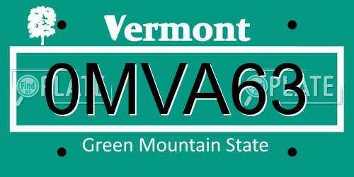0MVA63 Vermont License Plate