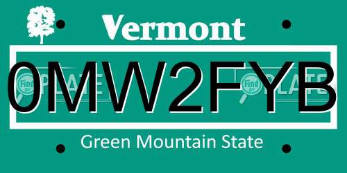 0MW2FYB Vermont License Plate