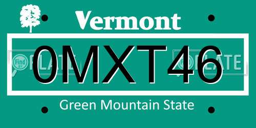 0MXT46 Vermont License Plate
