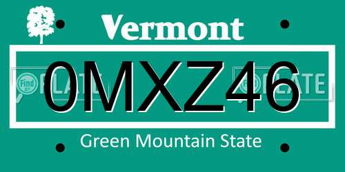 0MXZ46 Vermont License Plate