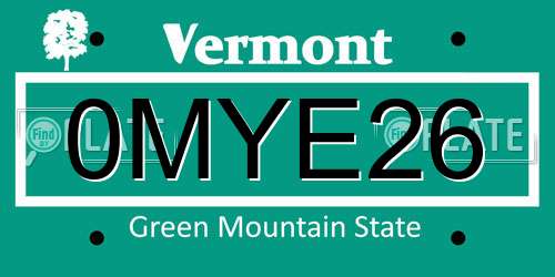 0MYE26 Vermont License Plate