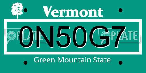 0N50G7 Vermont License Plate