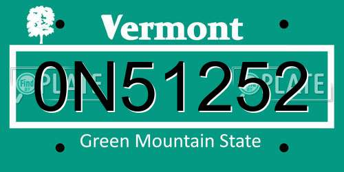 0N51252 Vermont License Plate