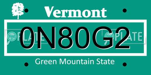0N80G2 Vermont License Plate
