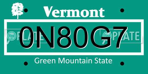 0N80G7 Vermont License Plate