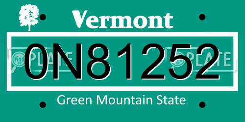 0N81252 Vermont License Plate