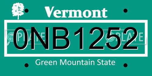 0NB1252 Vermont License Plate