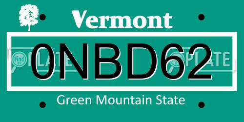 0NBD62 Vermont License Plate
