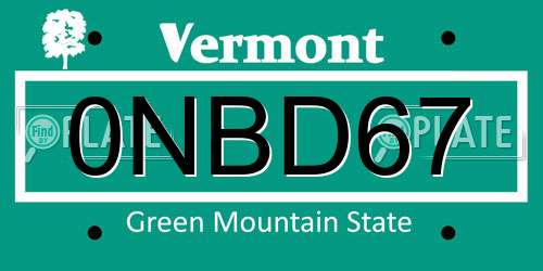 0NBD67 Vermont License Plate