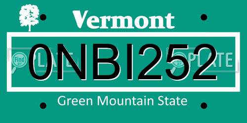0NBI252 Vermont License Plate