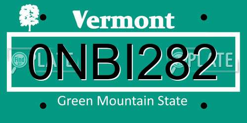 0NBI282 Vermont License Plate