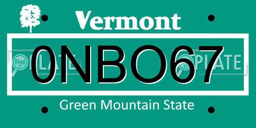 0NBO67 Vermont License Plate