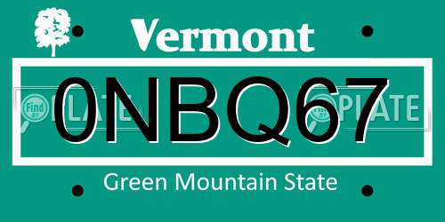 0NBQ67 Vermont License Plate