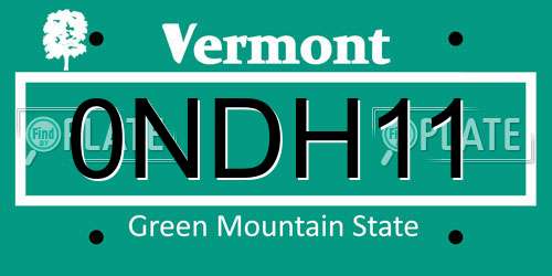 0NDH11 Vermont License Plate