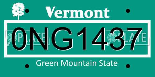 0NG1437 Vermont License Plate