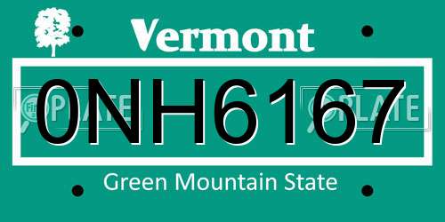 0NH6167 Vermont License Plate