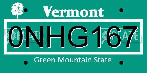 0NHG167 Vermont License Plate
