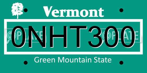 0NHT300 Vermont License Plate