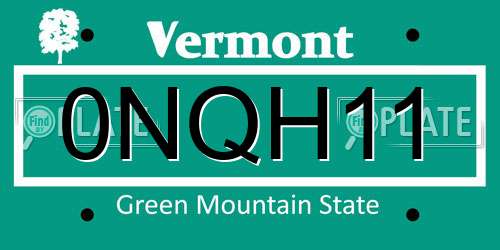 0NQH11 Vermont License Plate